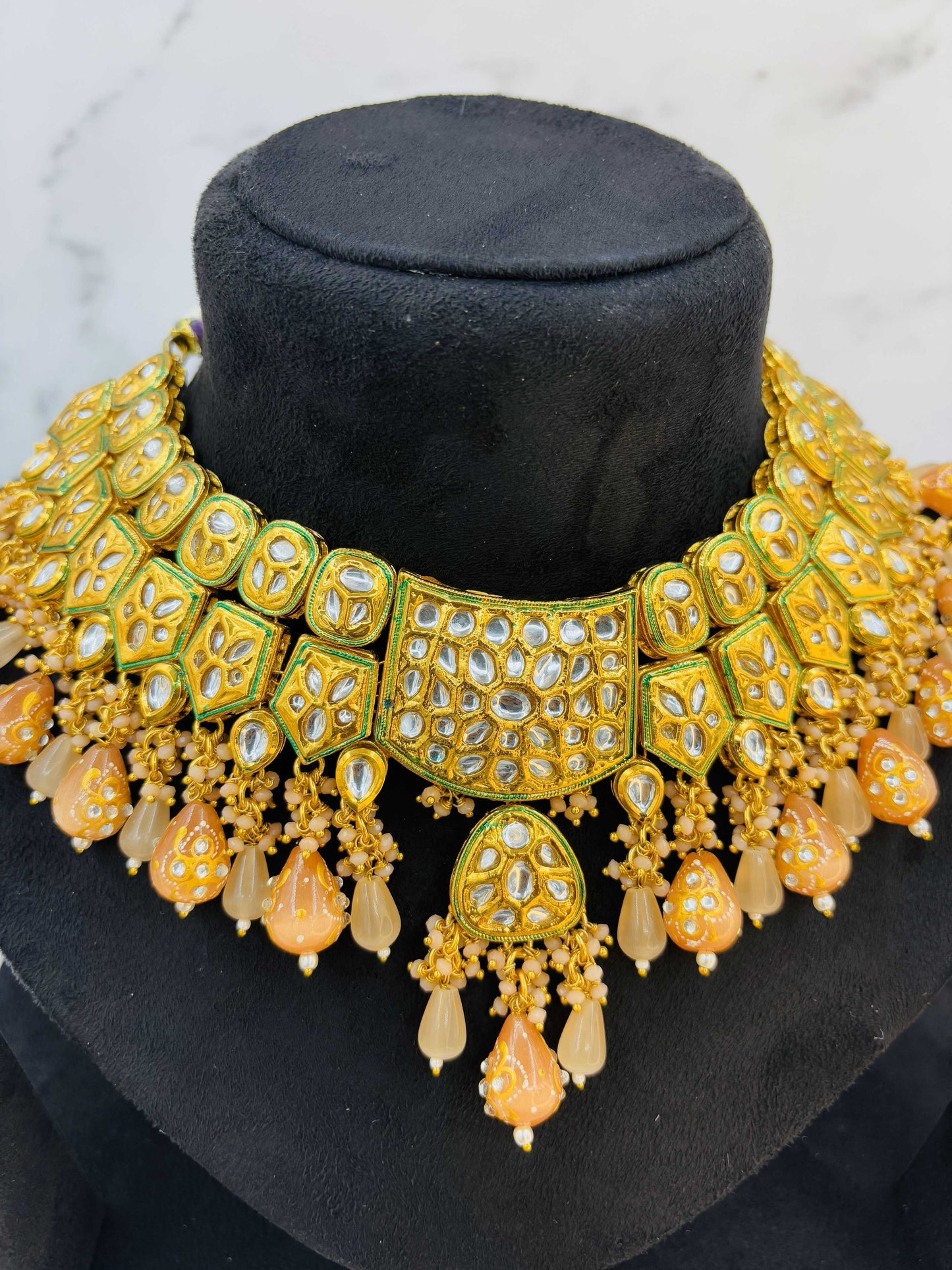Majestic Kundan Choker Set with Golden Beads & Drop Pearls