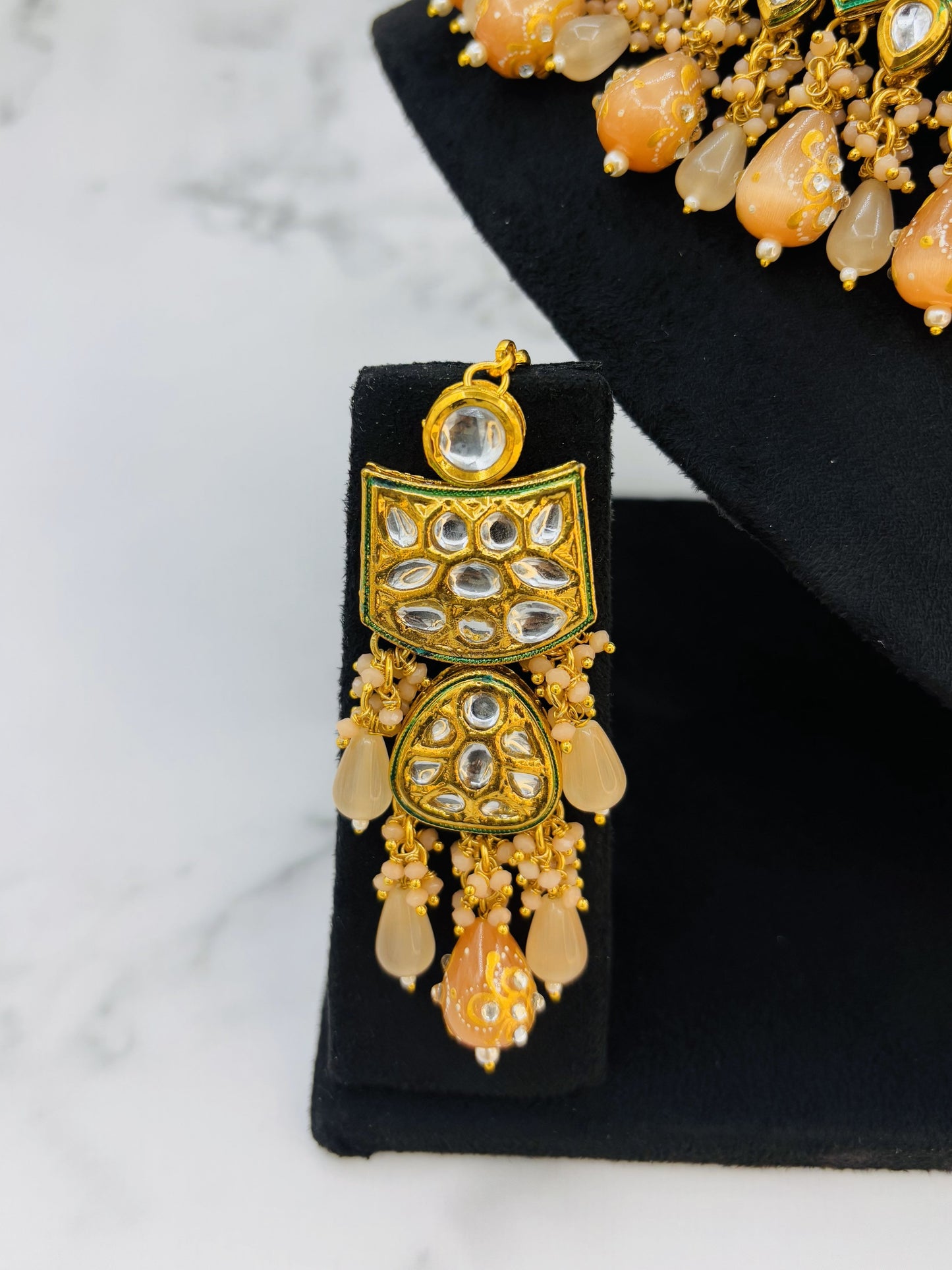 Majestic Kundan Choker Set with Golden Beads & Drop Pearls