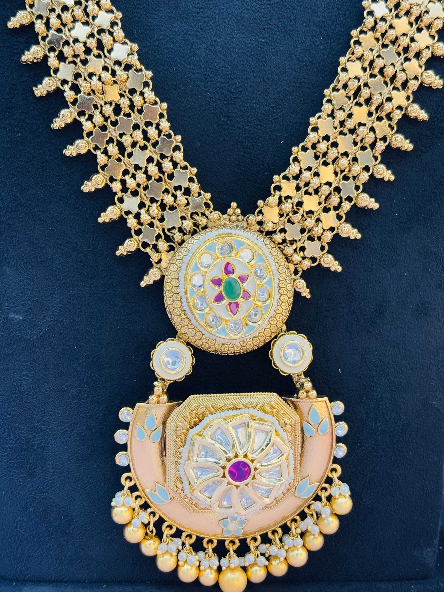 Heritage Temple Necklace Set with Kundan & Jhumkis