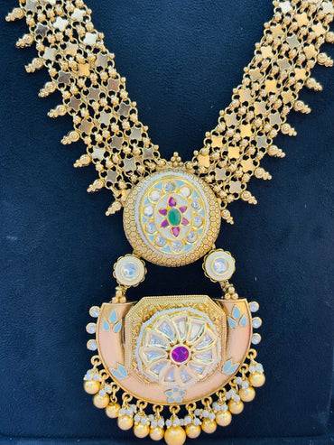 Heritage Temple Necklace Set with Kundan & Jhumkis