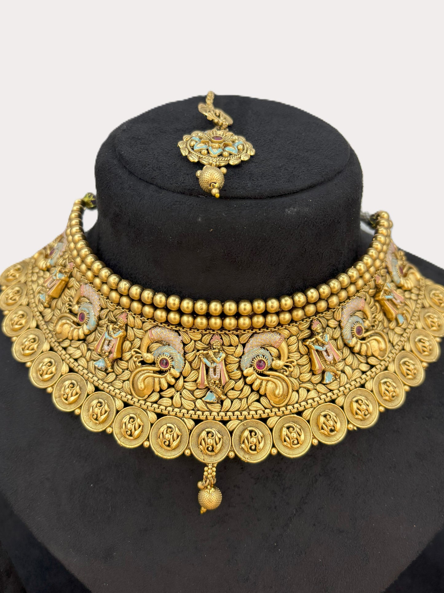 Antique Peacock Coin Choker Bridal Set