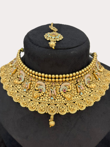Antique Peacock Coin Choker Bridal Set