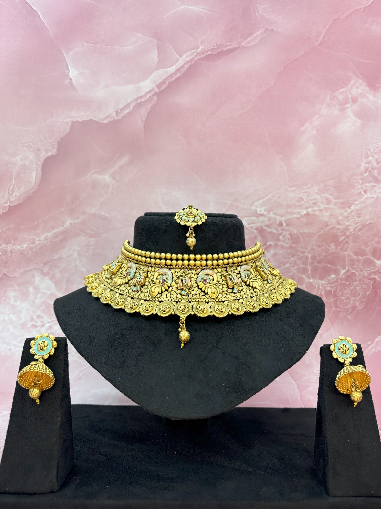 Antique Peacock Coin Choker Bridal Set