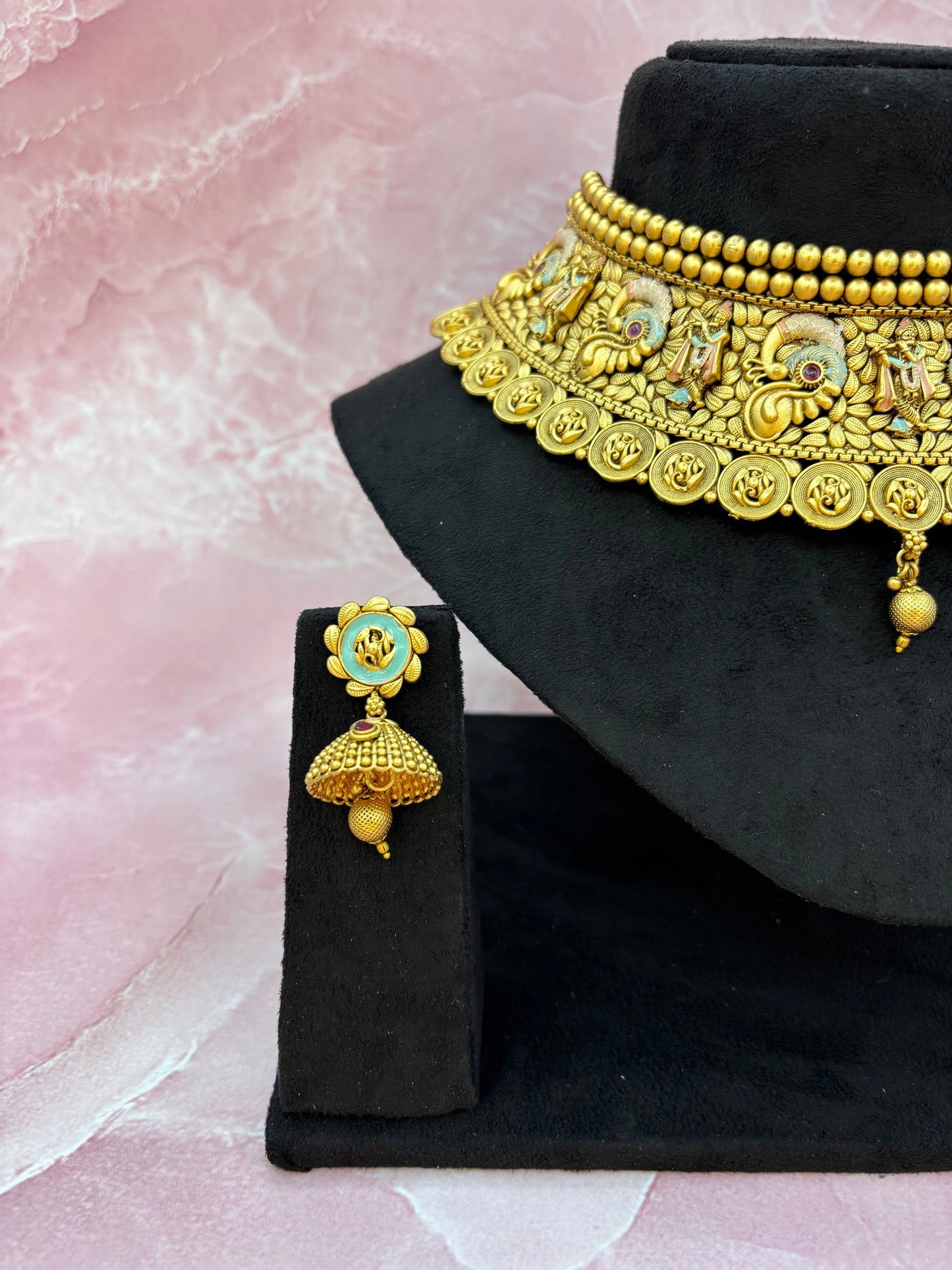 Antique Peacock Coin Choker Bridal Set