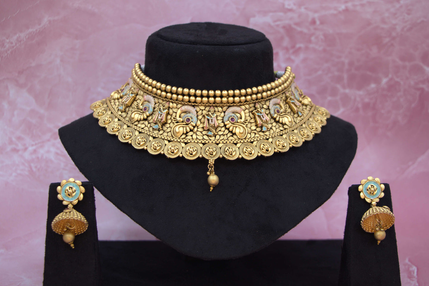 Antique Peacock Coin Choker Bridal Set