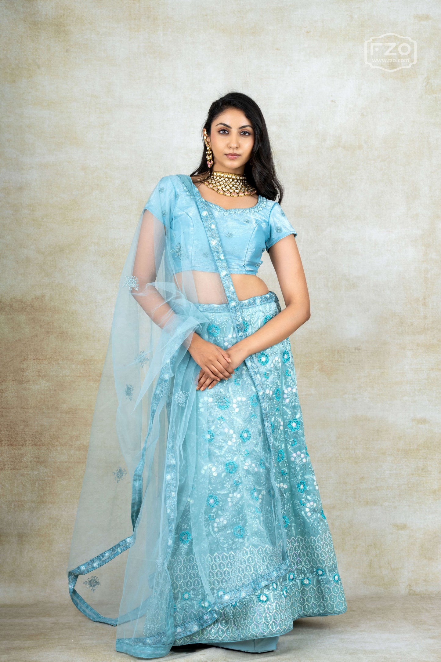 Sky Blue Sequin Embroidered Lehenga – Elegant Designer Party & Bridal Wear