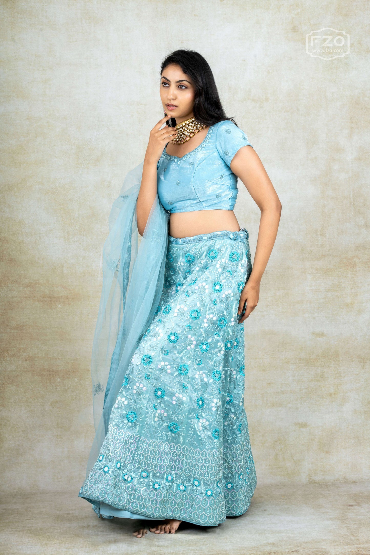 Sky Blue Sequin Embroidered Lehenga – Elegant Designer Party & Bridal Wear