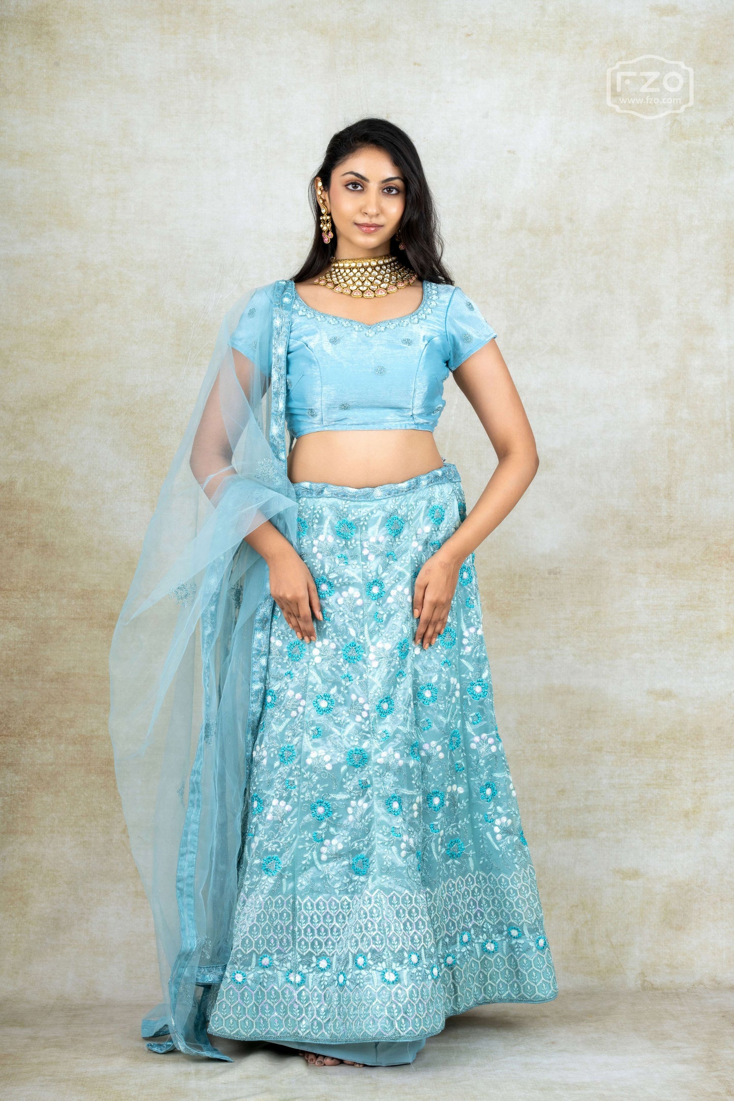 Sky Blue Sequin Embroidered Lehenga – Elegant Designer Party & Bridal Wear