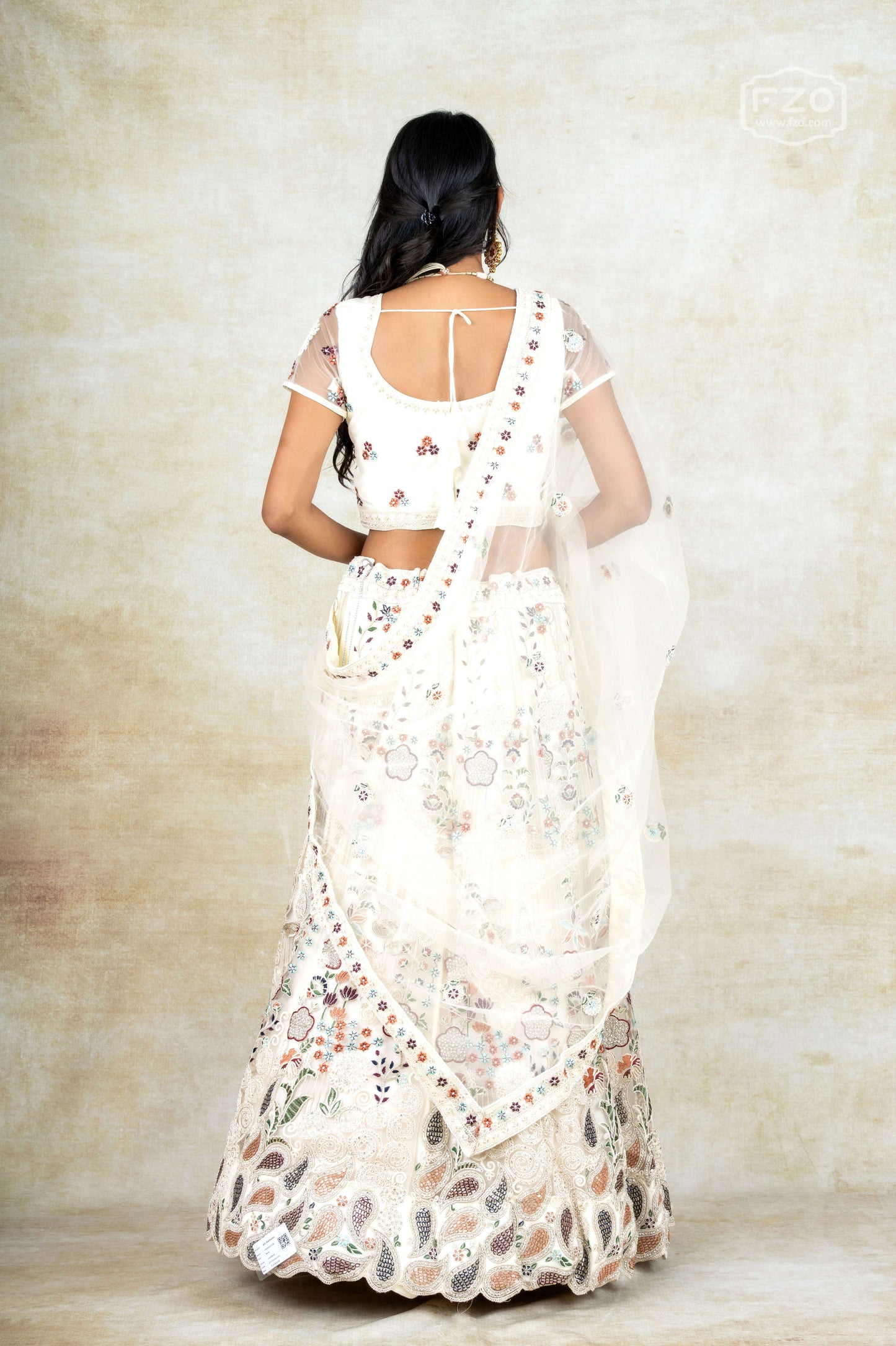 Aqua Elegance – White Multicolour Threadwork Lehenga