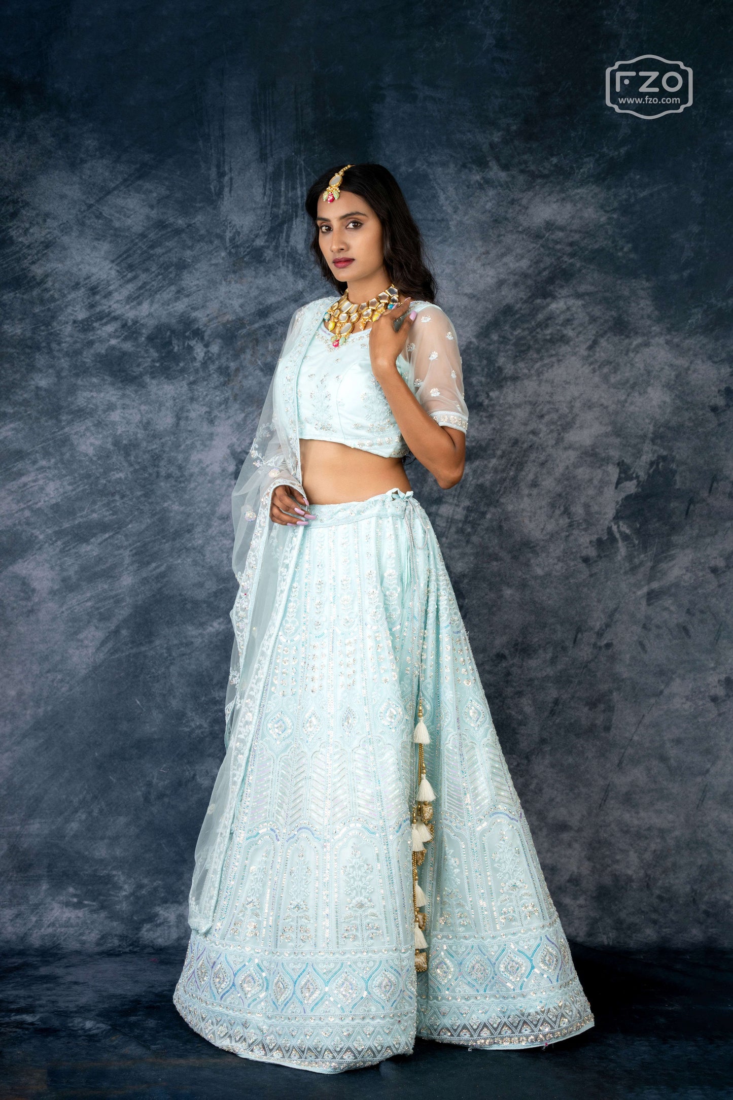 Mint Glow – Pastel Embroidered Lehenga Set