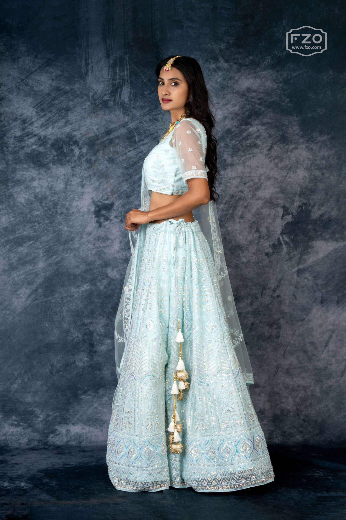 Mint Glow – Pastel Embroidered Lehenga Set