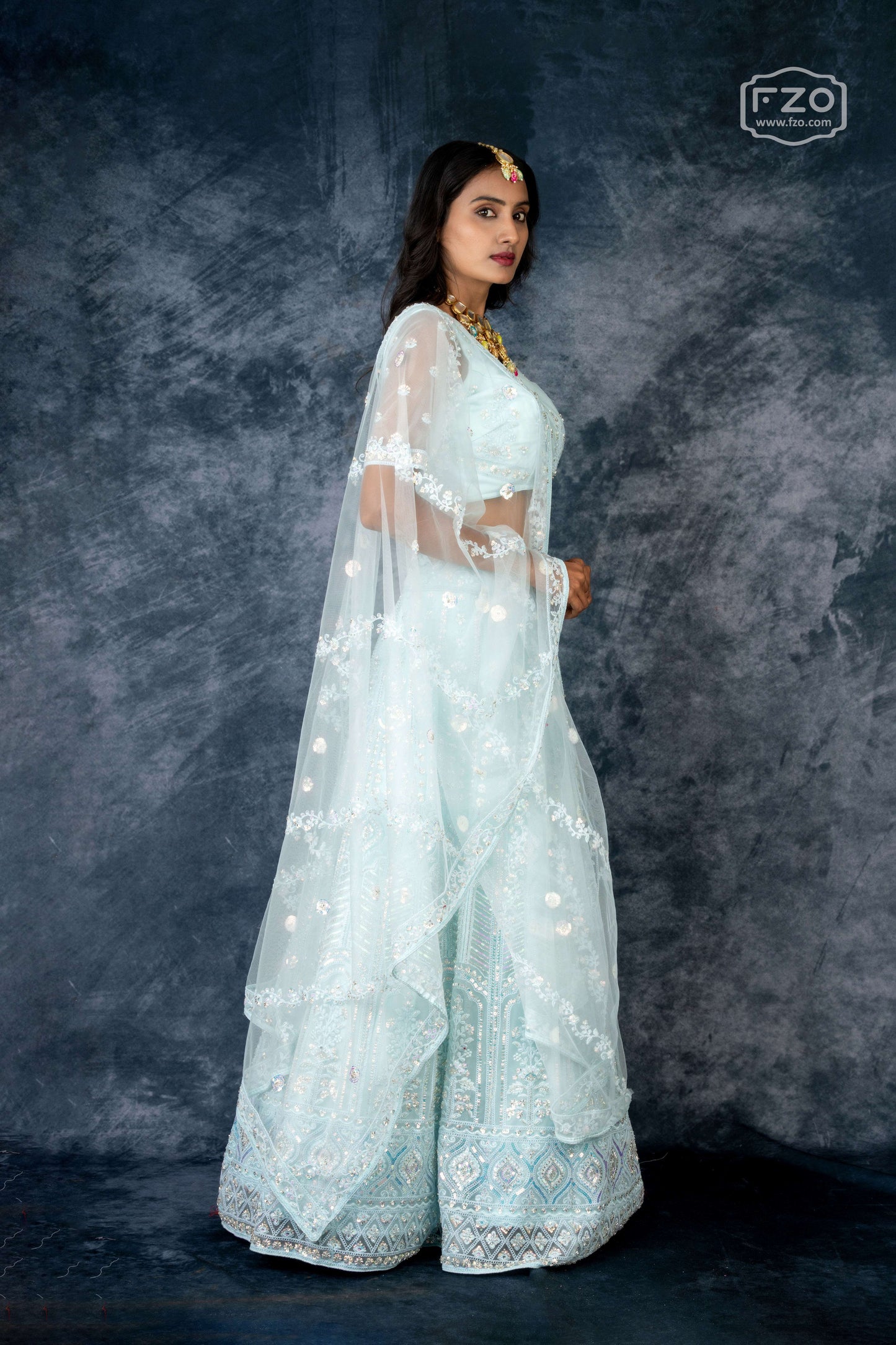 Mint Glow – Pastel Embroidered Lehenga Set