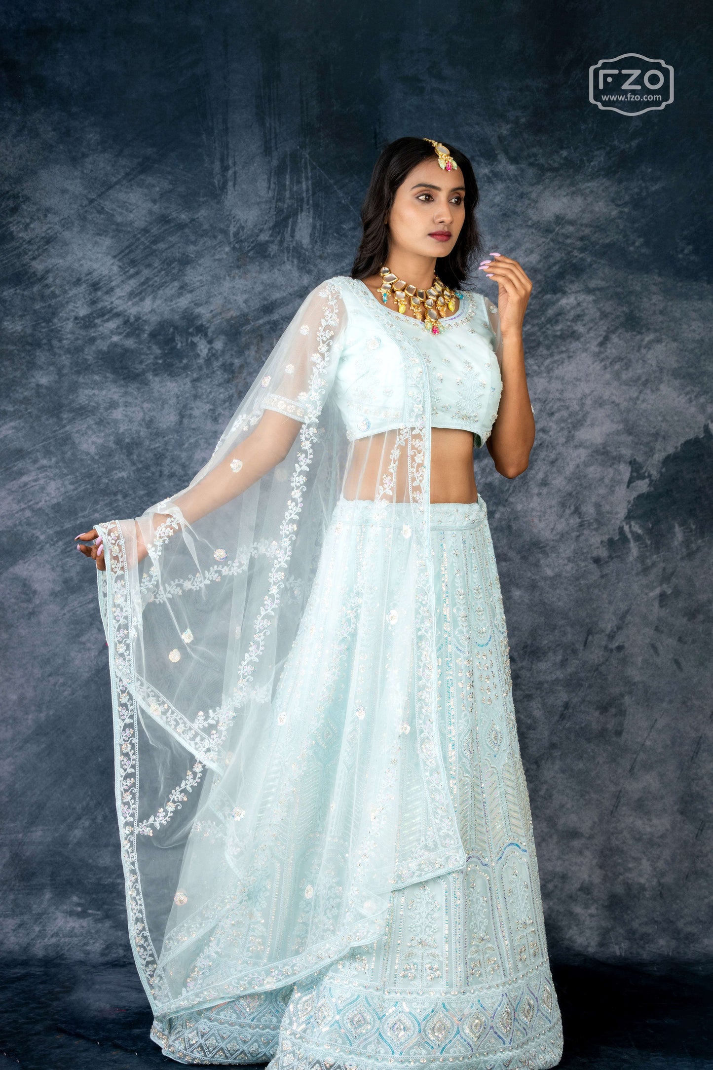 Mint Glow – Pastel Embroidered Lehenga Set
