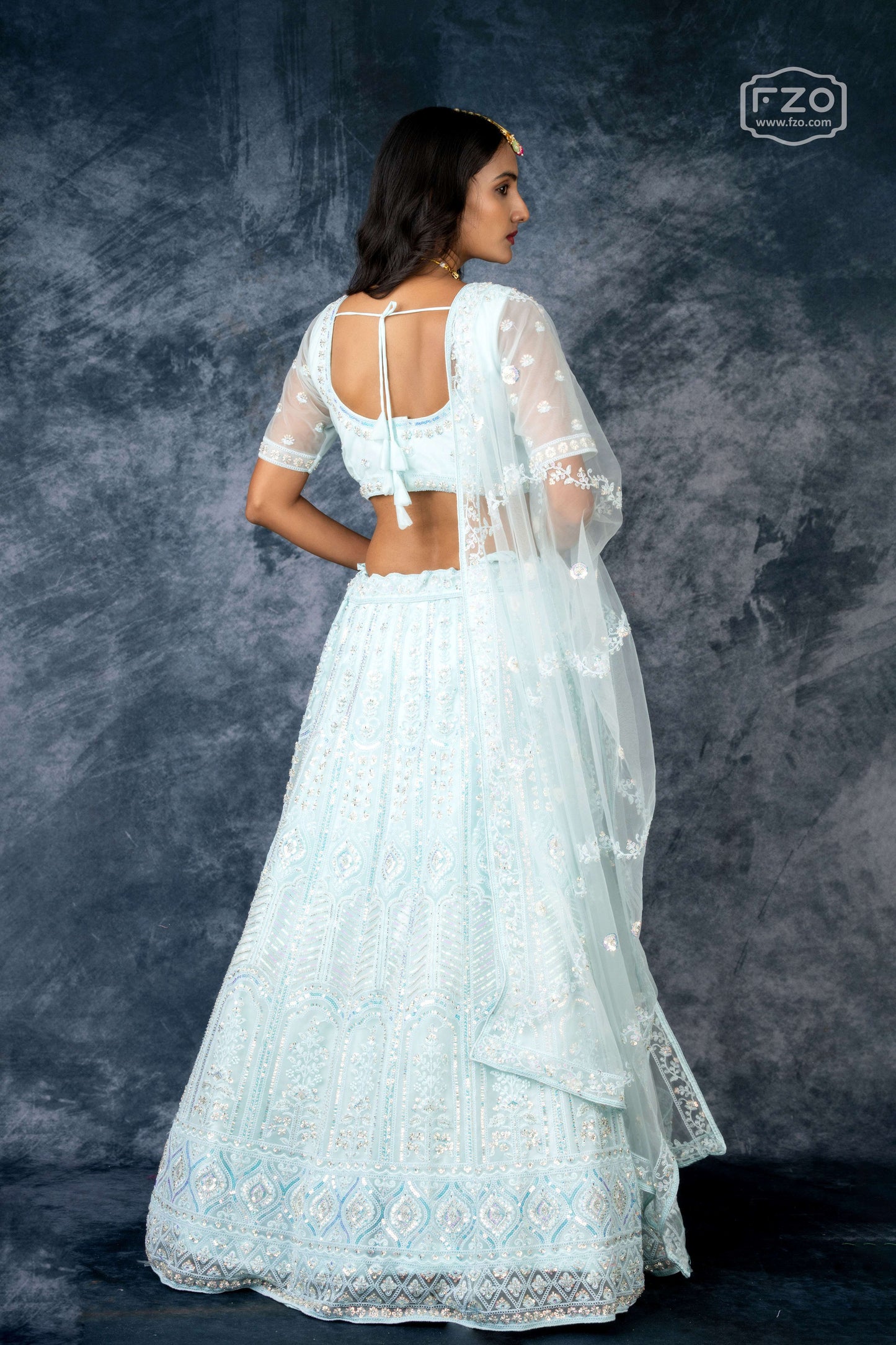 Mint Glow – Pastel Embroidered Lehenga Set