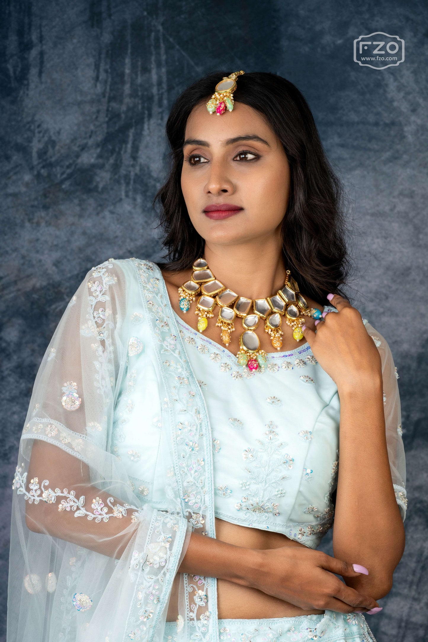 Mint Glow – Pastel Embroidered Lehenga Set