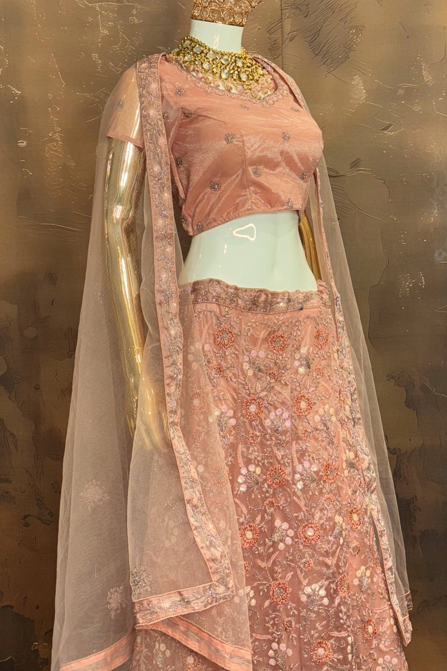 Blush Blossom – Peach Embellished Lehenga Set