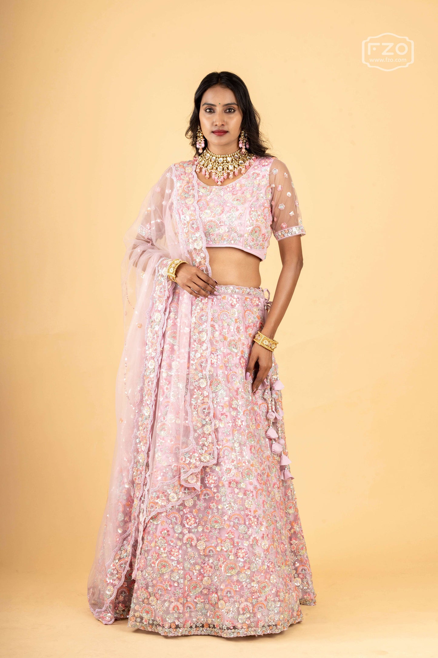 Blush Glimmer – Pastel Pink Sequin Lehenga Set