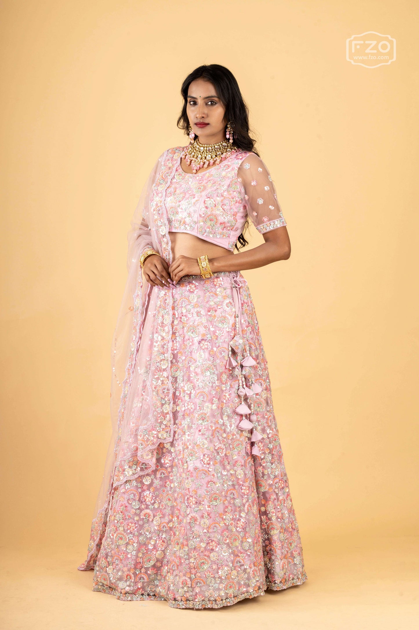 Blush Glimmer – Pastel Pink Sequin Lehenga Set