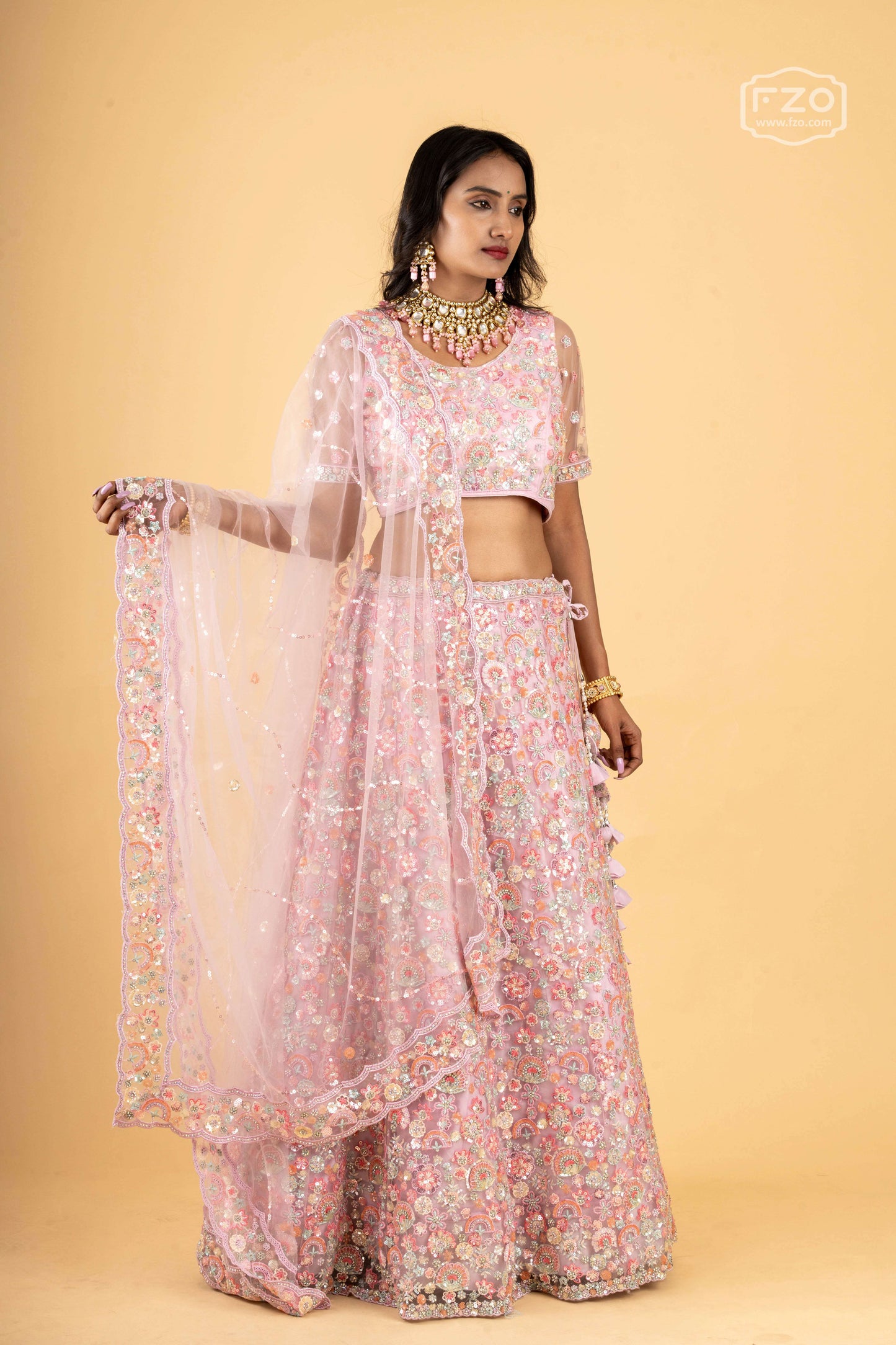 Blush Glimmer – Pastel Pink Sequin Lehenga Set