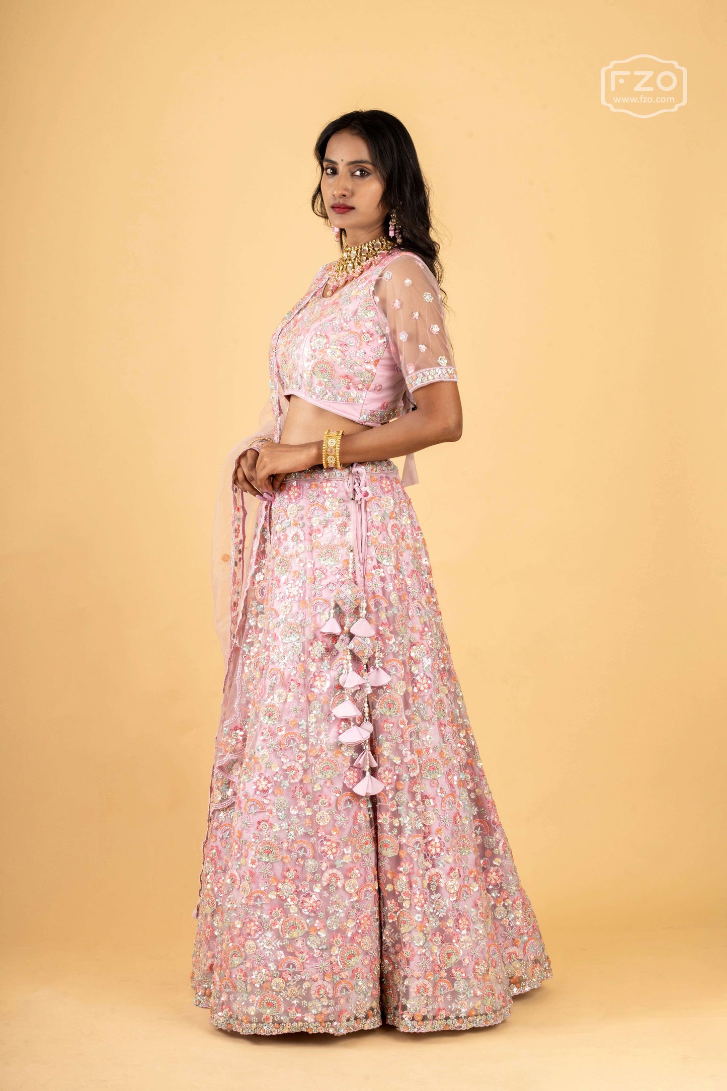 Blush Glimmer – Pastel Pink Sequin Lehenga Set