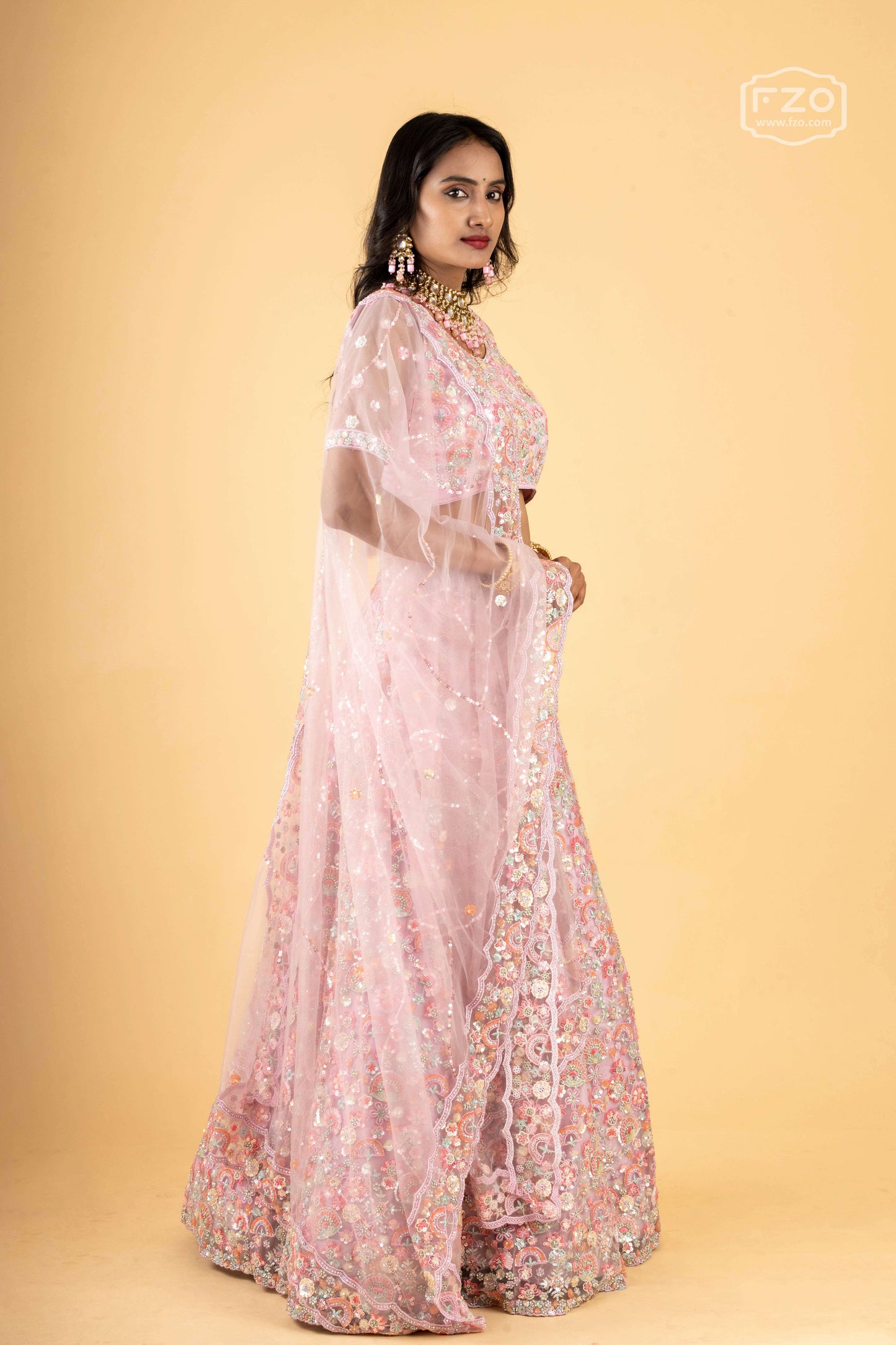 Blush Glimmer – Pastel Pink Sequin Lehenga Set