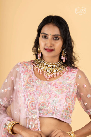 Blush Glimmer – Pastel Pink Sequin Lehenga Set