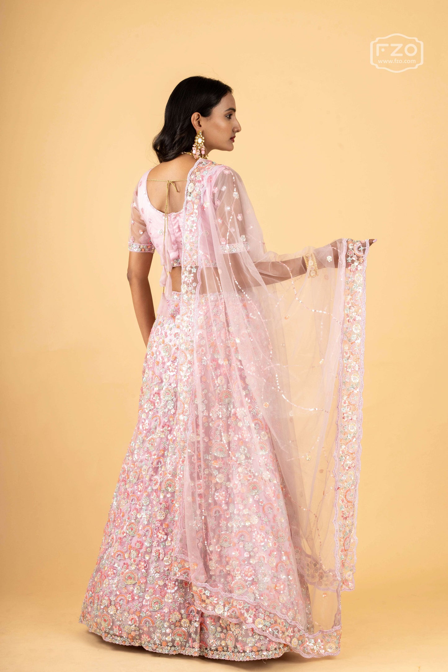Blush Glimmer – Pastel Pink Sequin Lehenga Set