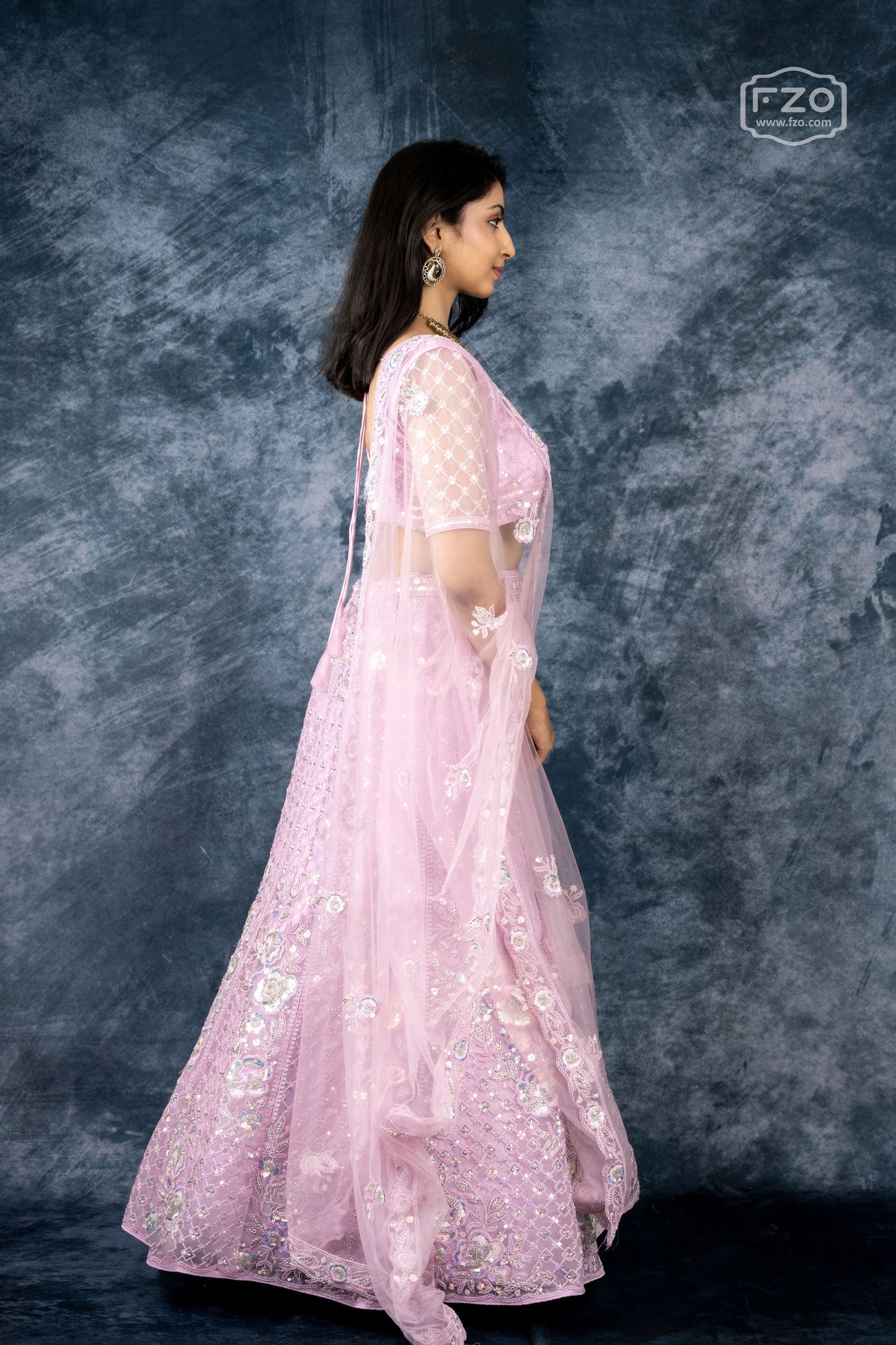 Lilac Blossom – Sequin Embroidered Net Lehenga in Pastel Pink