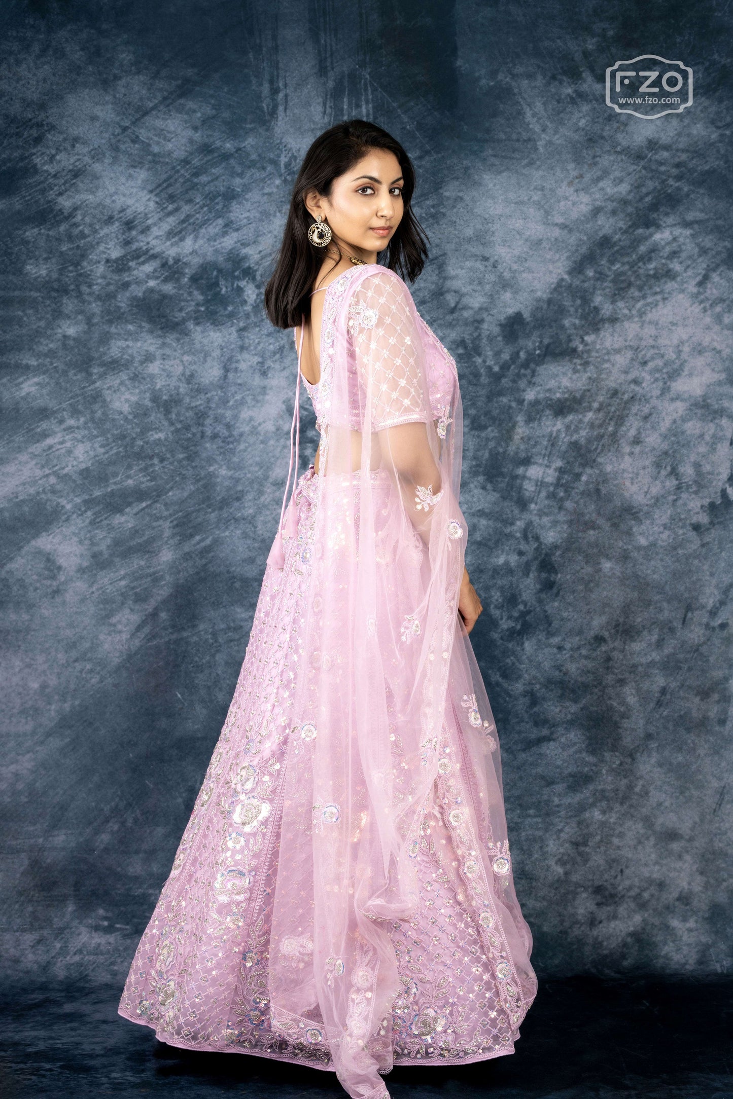 Lilac Blossom – Sequin Embroidered Net Lehenga in Pastel Pink