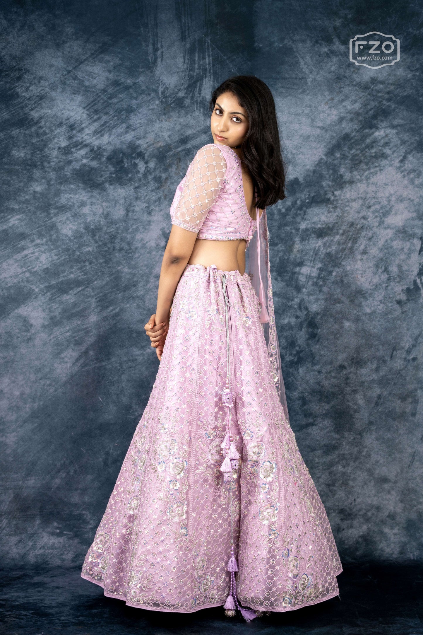 Lilac Blossom – Sequin Embroidered Net Lehenga in Pastel Pink