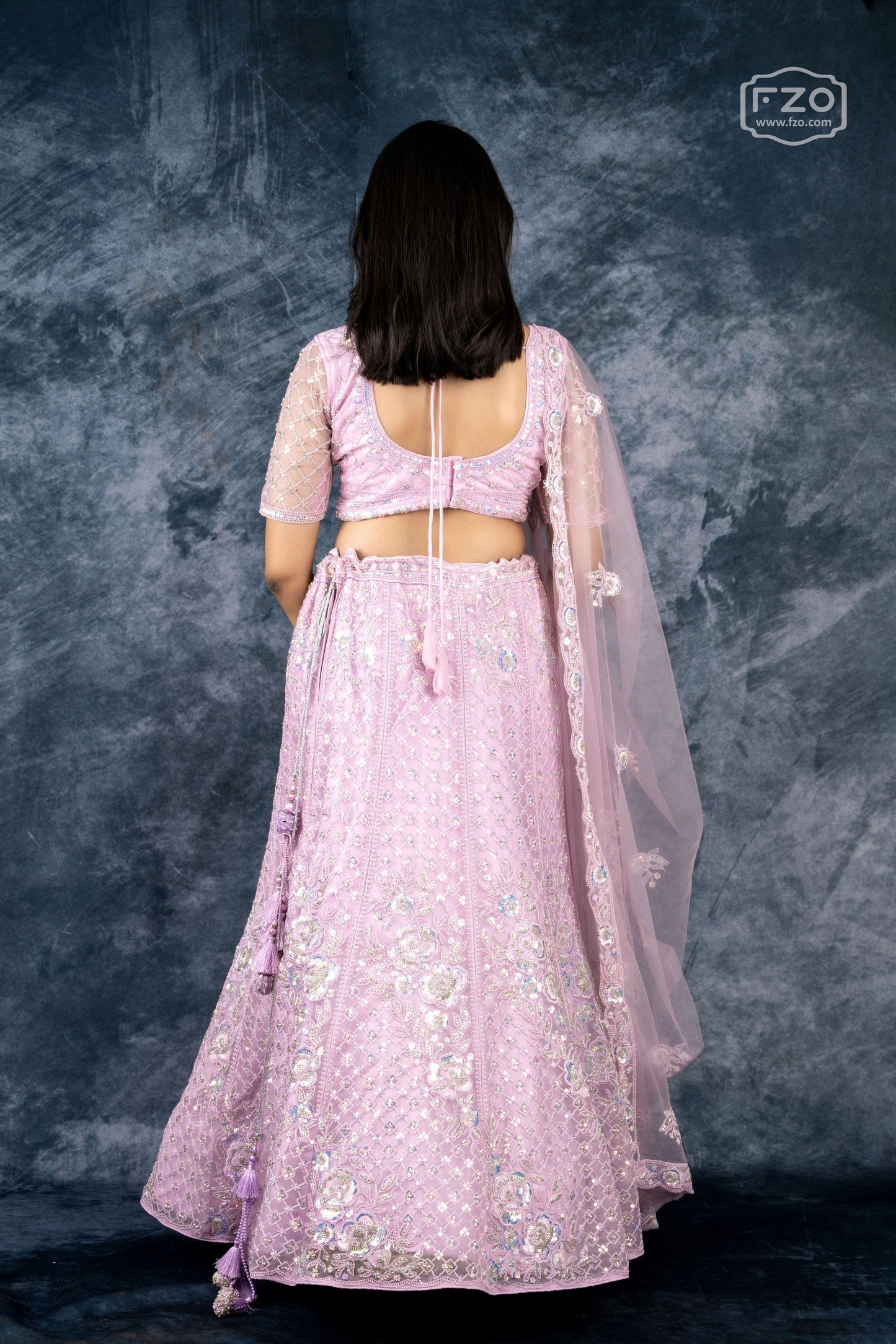 Lilac Blossom – Sequin Embroidered Net Lehenga in Pastel Pink