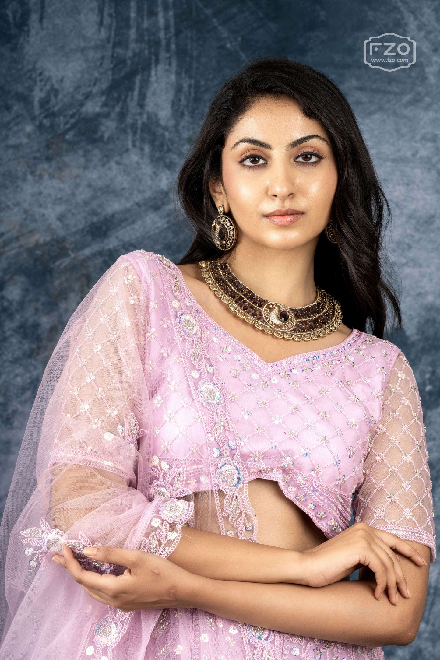 Lilac Blossom – Sequin Embroidered Net Lehenga in Pastel Pink