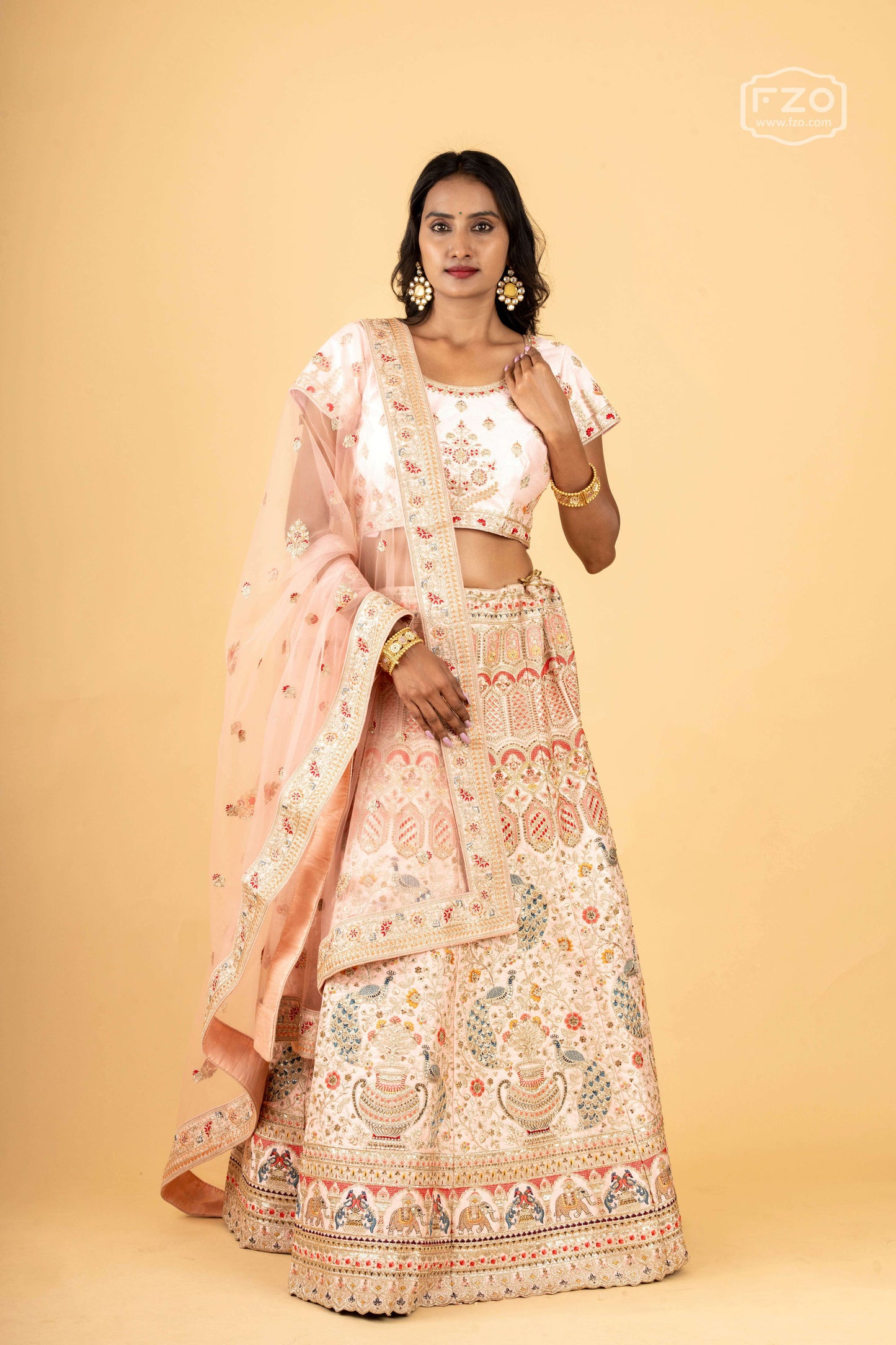 Blush Royale – Peach Zardosi Bridal Lehenga with Floral Embroidery