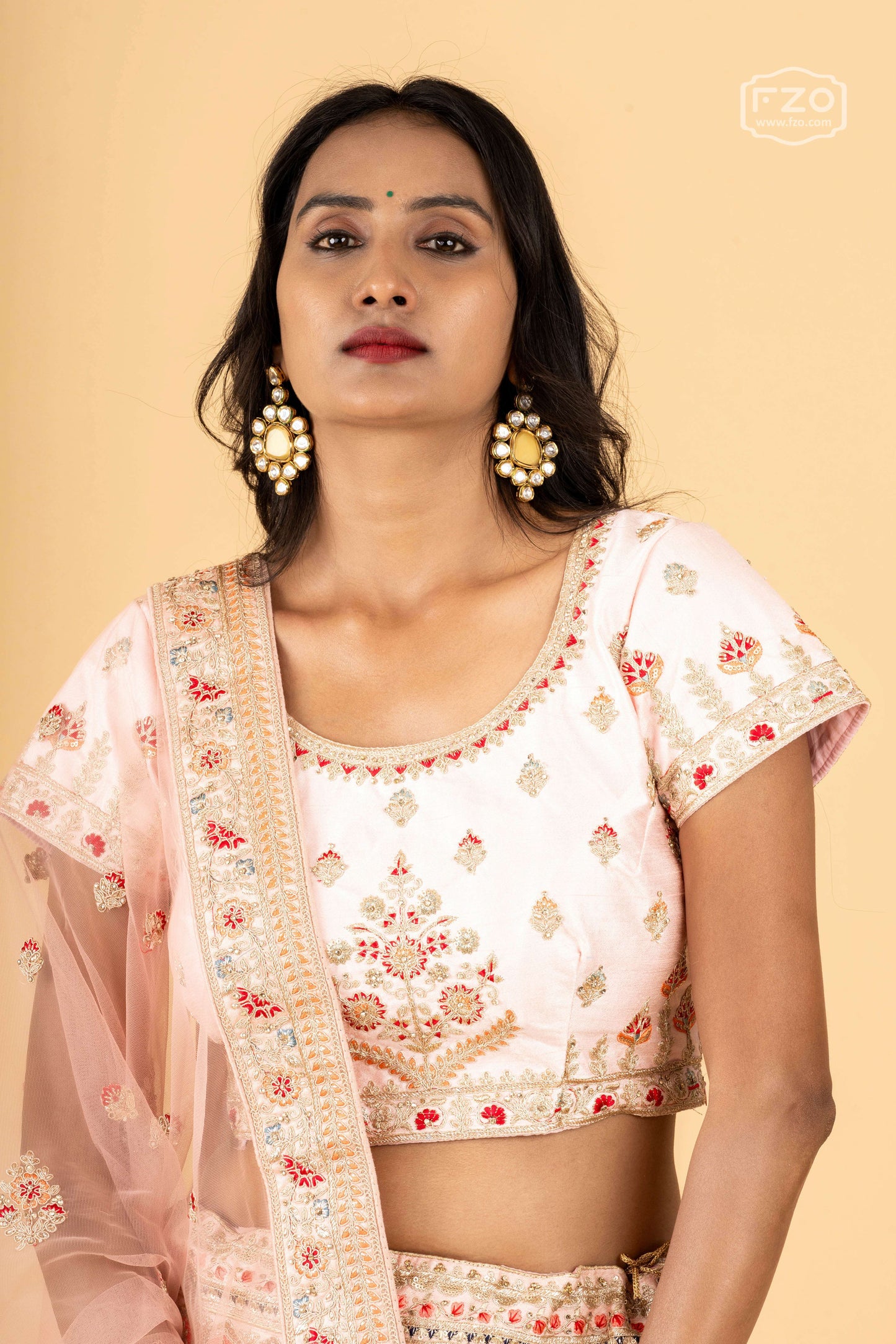 Blush Royale – Peach Zardosi Bridal Lehenga with Floral Embroidery