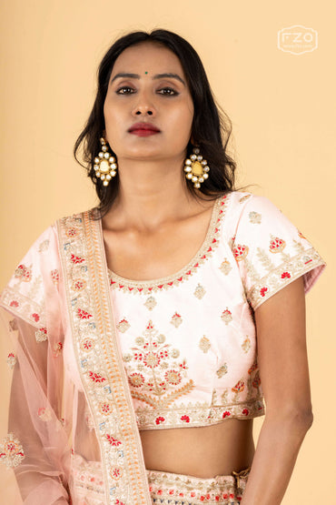 Blush Royale – Peach Zardosi Bridal Lehenga with Floral Embroidery