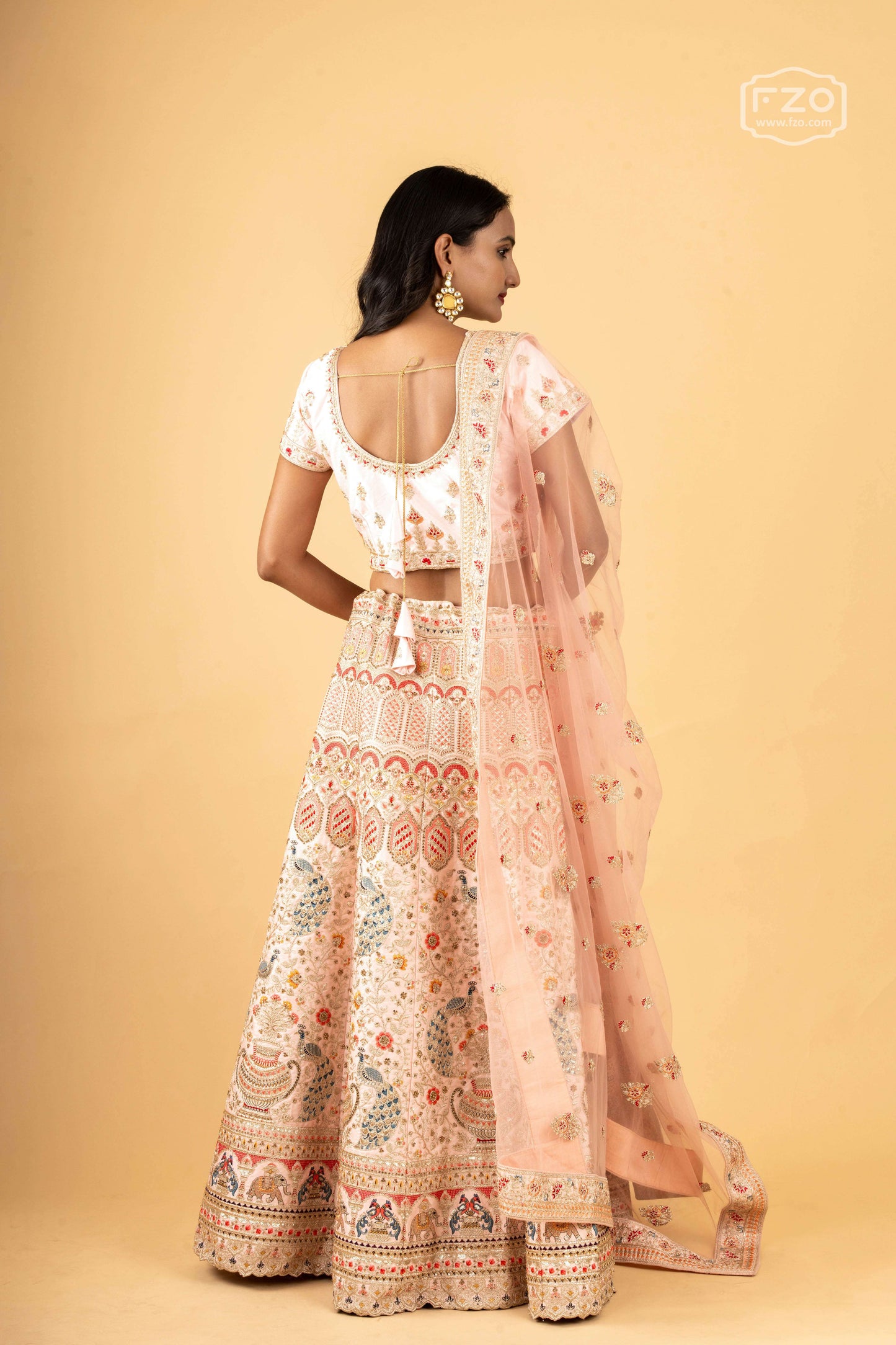 Blush Royale – Peach Zardosi Bridal Lehenga with Floral Embroidery