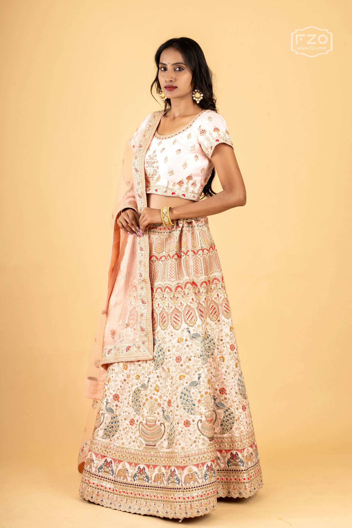 Blush Royale – Peach Zardosi Bridal Lehenga with Floral Embroidery