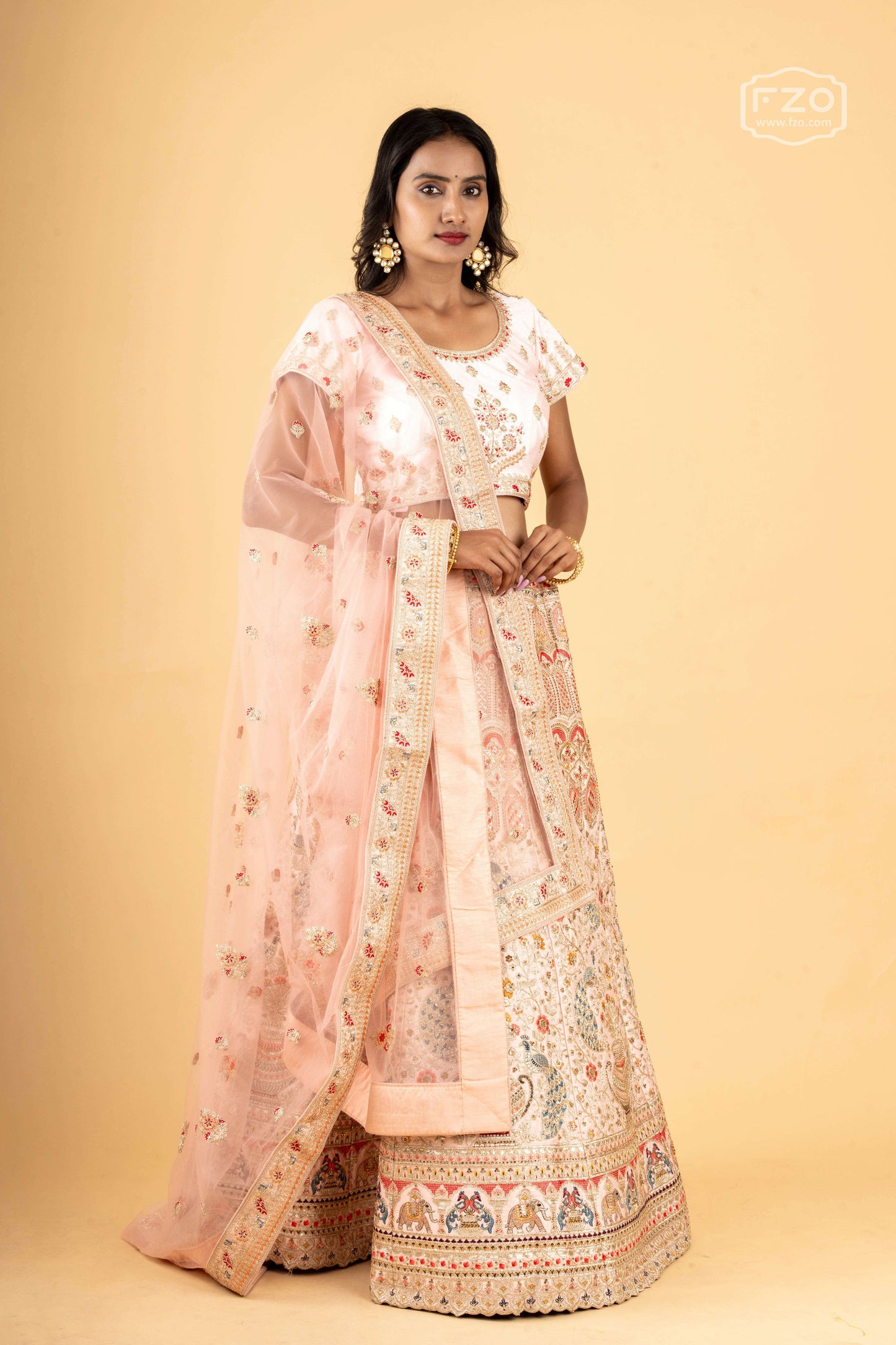 Blush Royale – Peach Zardosi Bridal Lehenga with Floral Embroidery