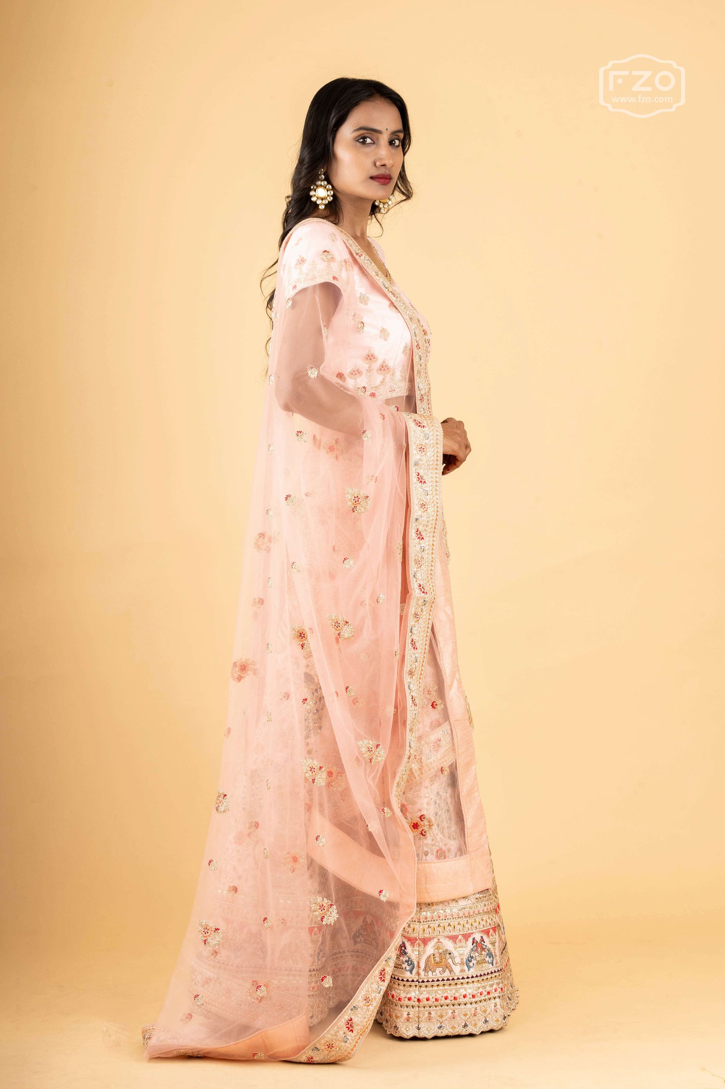 Blush Royale – Peach Zardosi Bridal Lehenga with Floral Embroidery