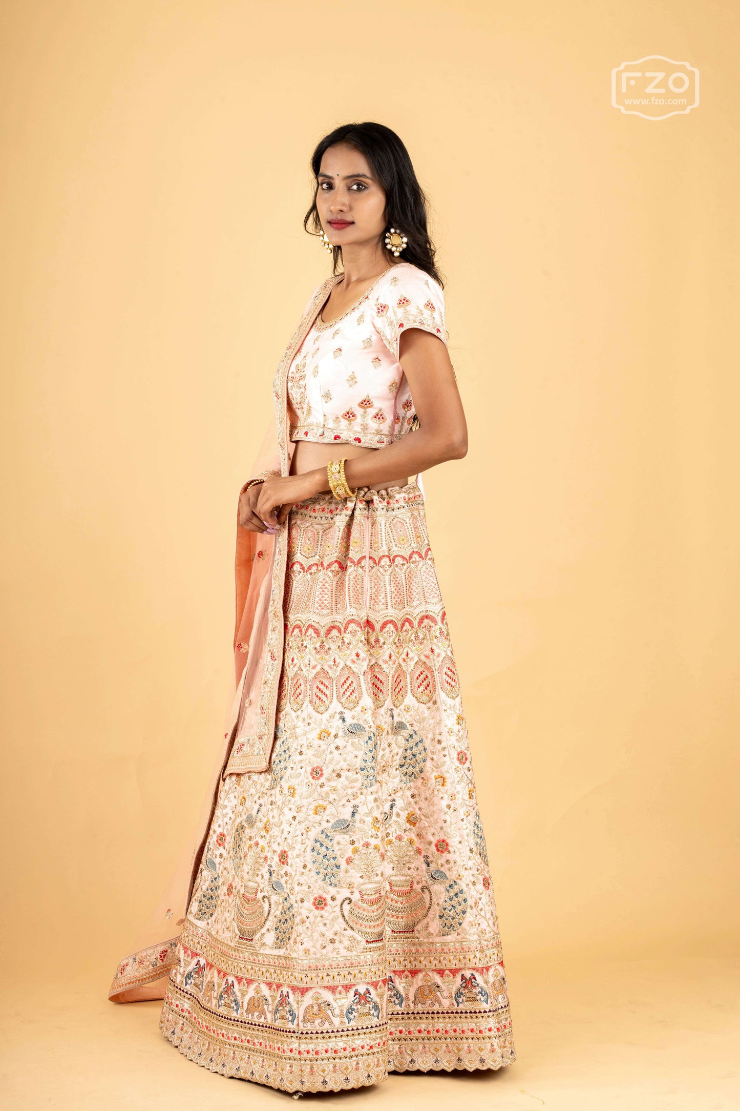 Blush Royale – Peach Zardosi Bridal Lehenga with Floral Embroidery