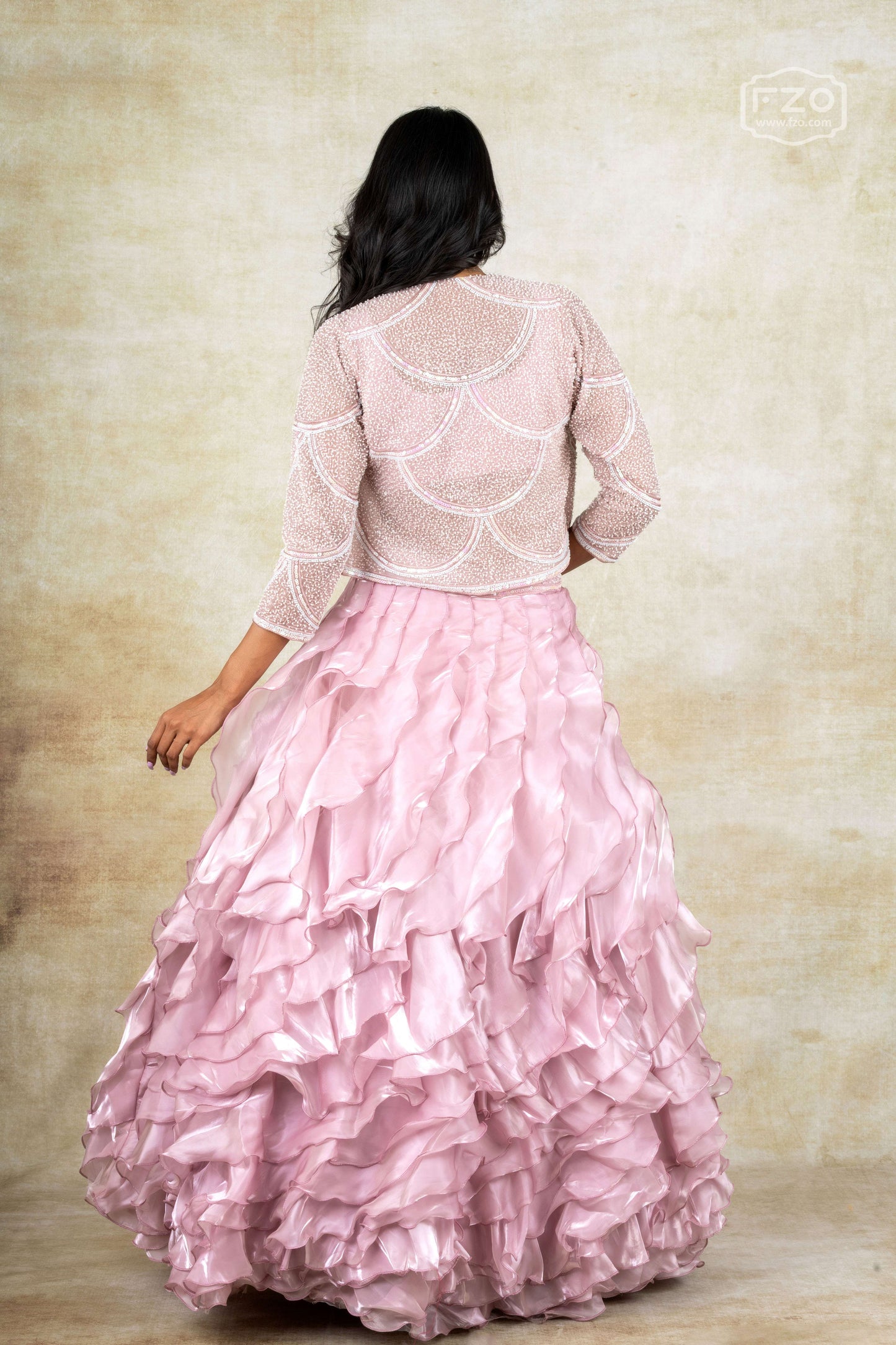 Blush Ruffle – Pastel Pink Jacket Style Lehenga – Modern Designer Outfit for Parties & Weddings