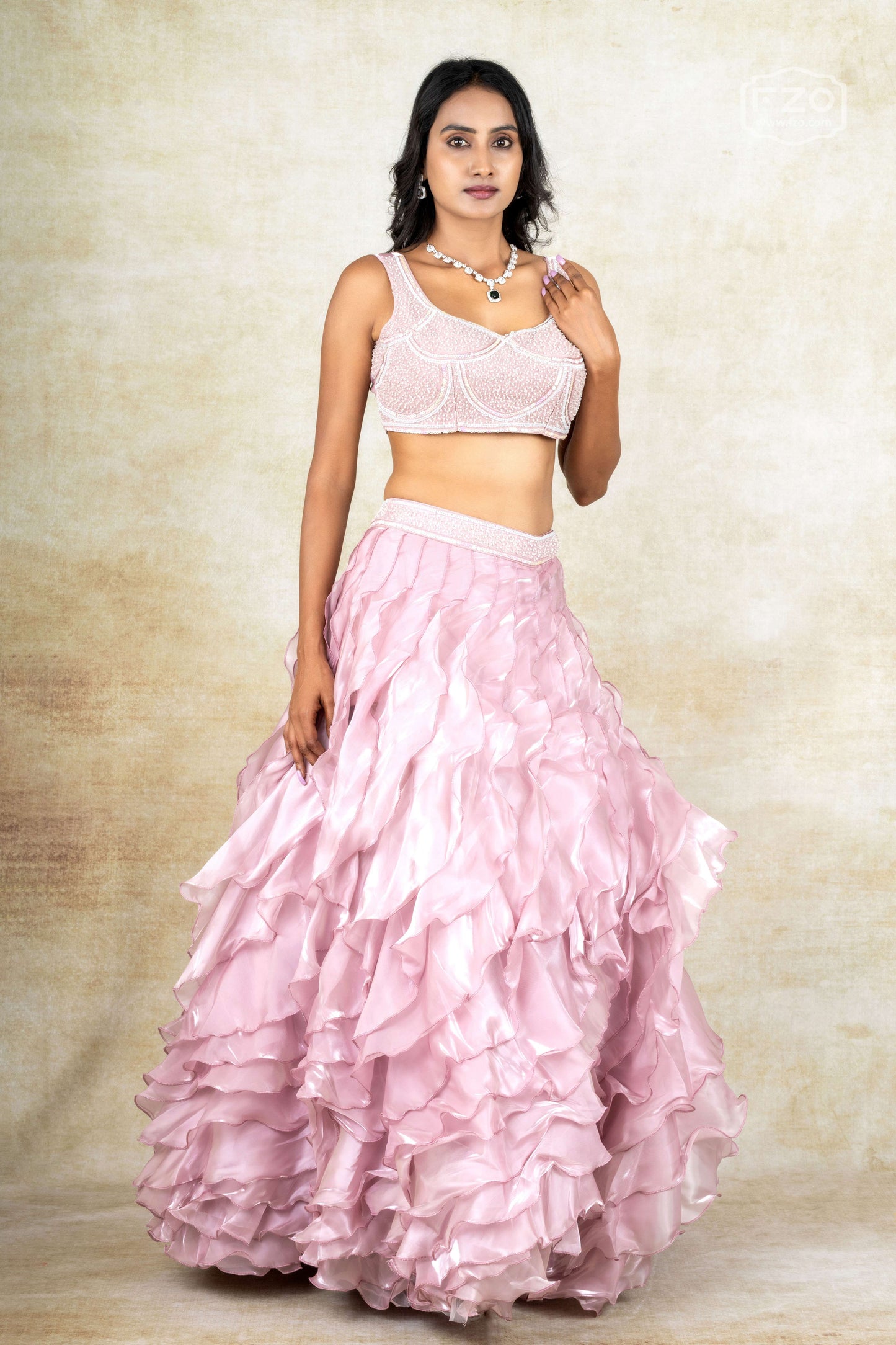 Blush Ruffle – Pastel Pink Jacket Style Lehenga – Modern Designer Outfit for Parties & Weddings
