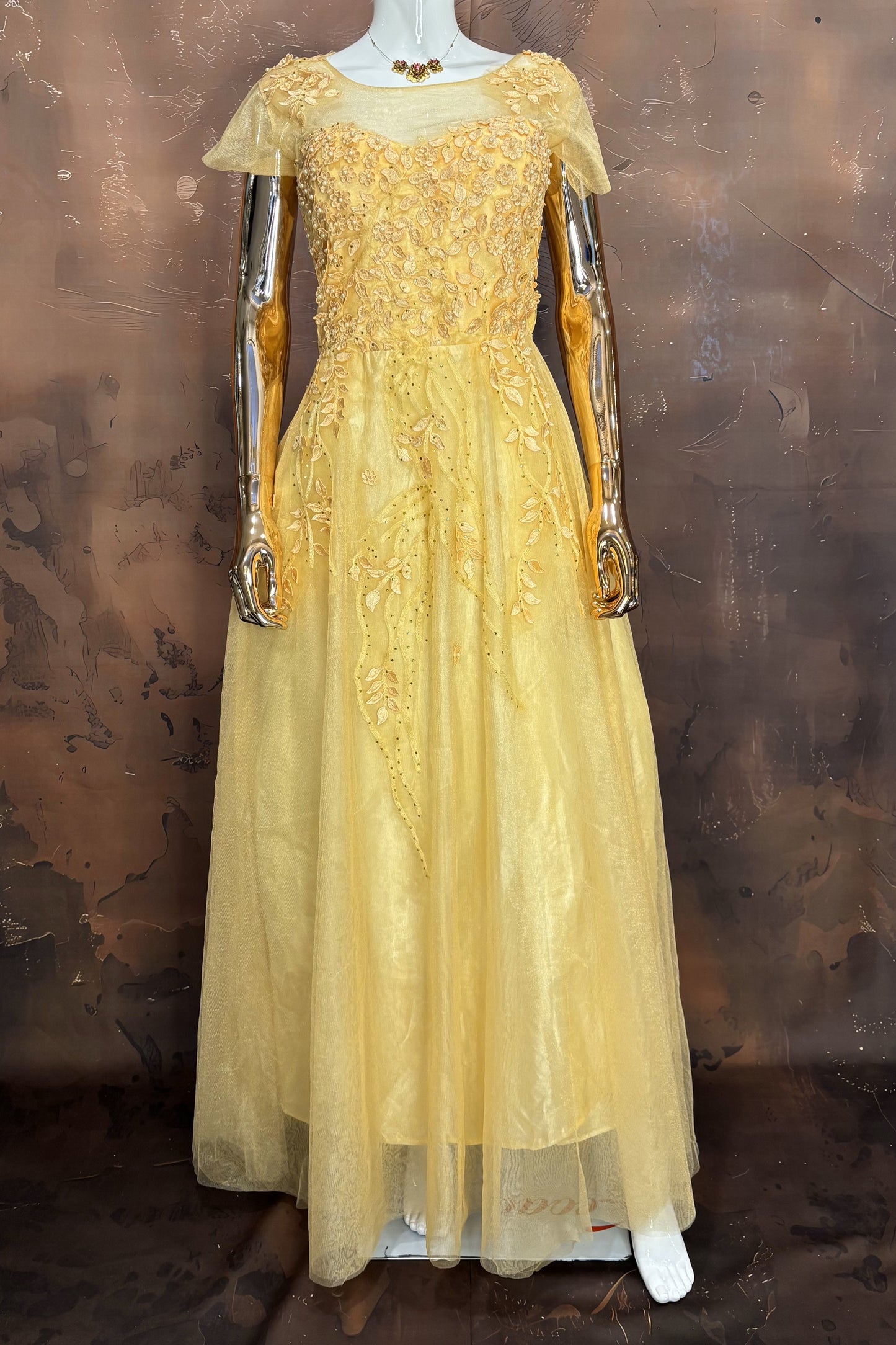 Sunshine Yellow Embroidered Net Gown