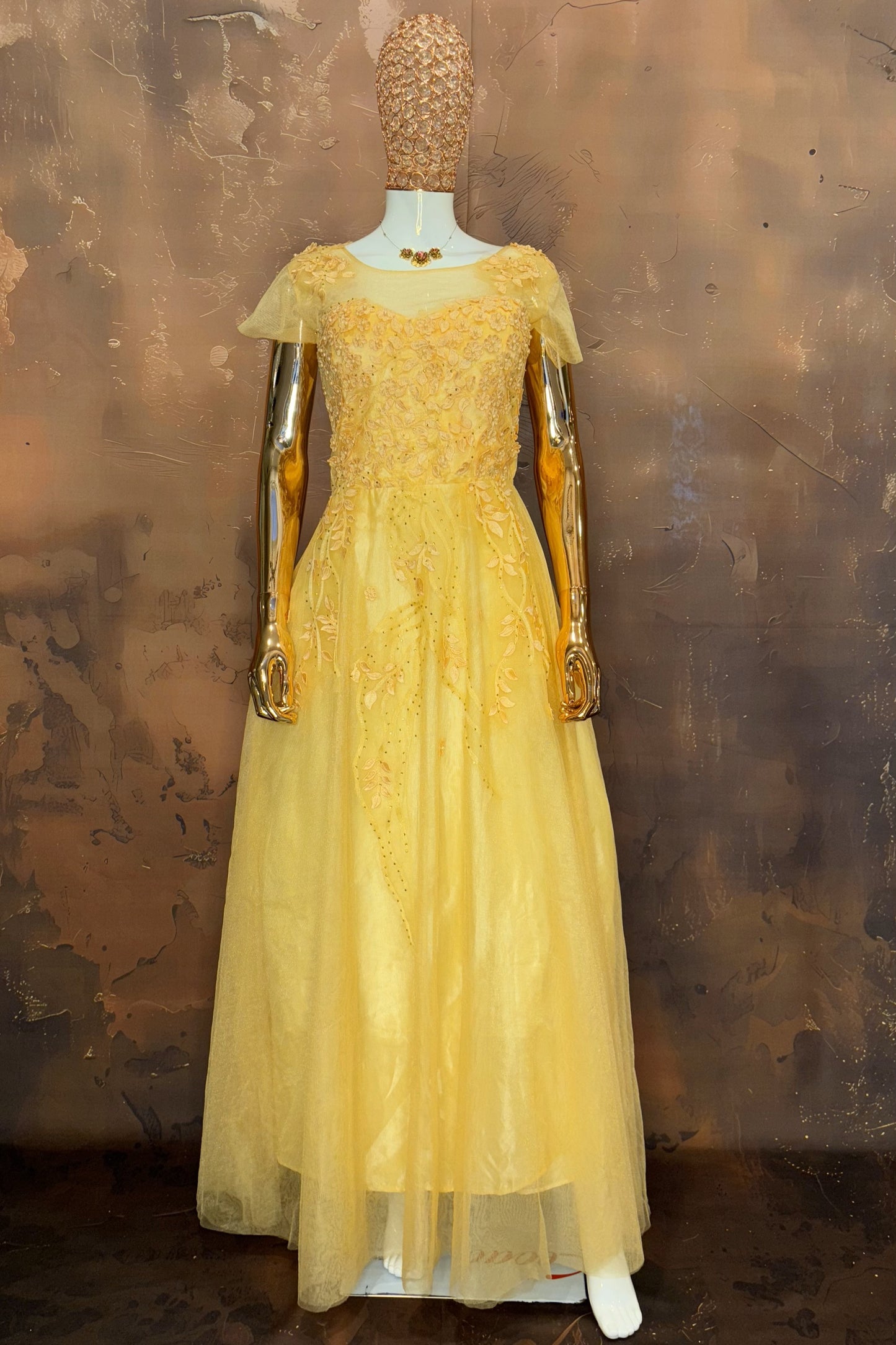 Sunshine Yellow Embroidered Net Gown