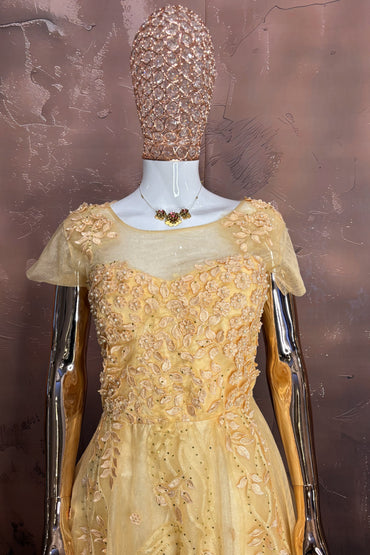 Sunshine Yellow Embroidered Net Gown