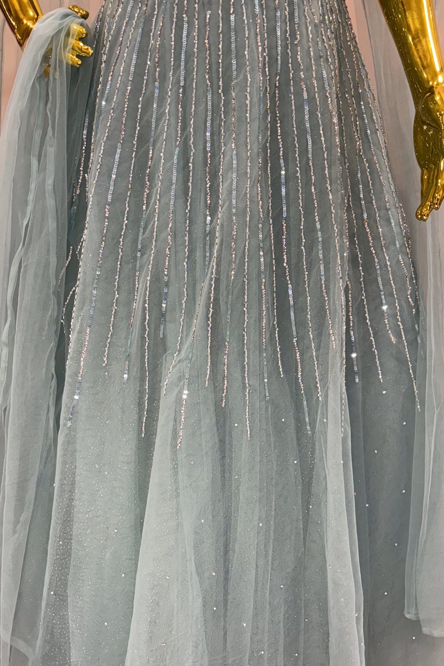 Lavender Embroidered Gown with Sheer Cape Sleeves