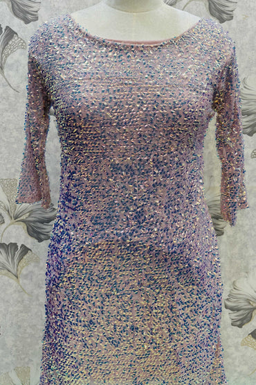 Iridescent Bloom – Lilac Sequin Sheath Dress