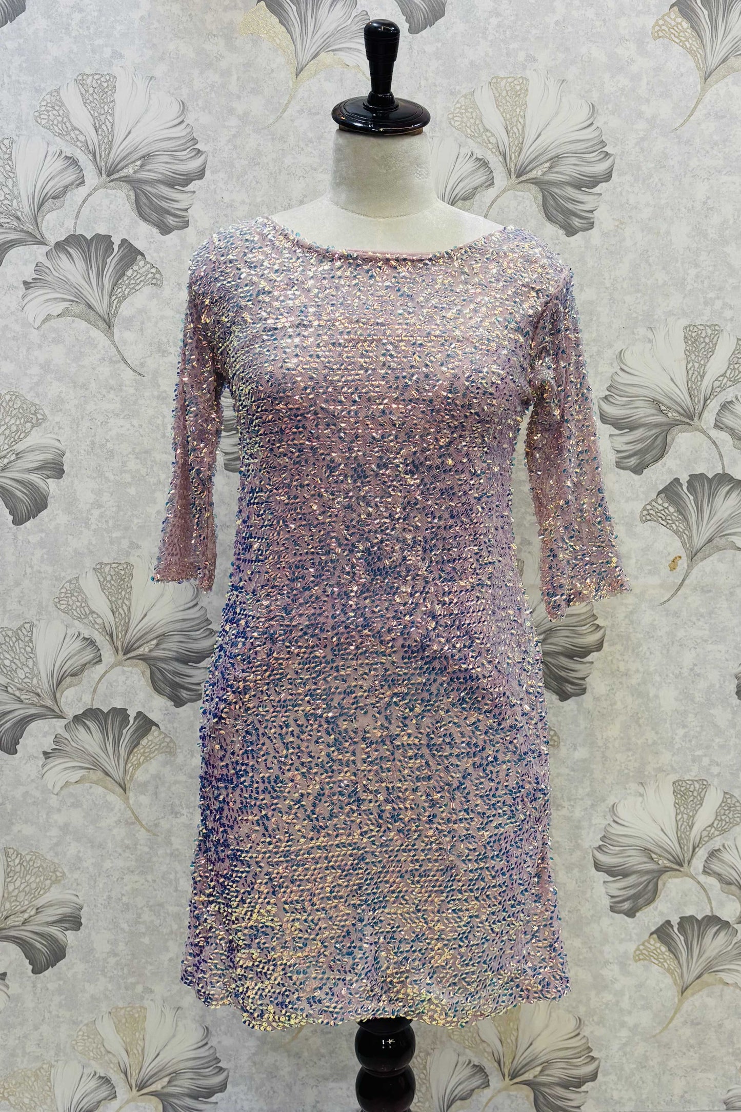 Iridescent Bloom – Lilac Sequin Sheath Dress