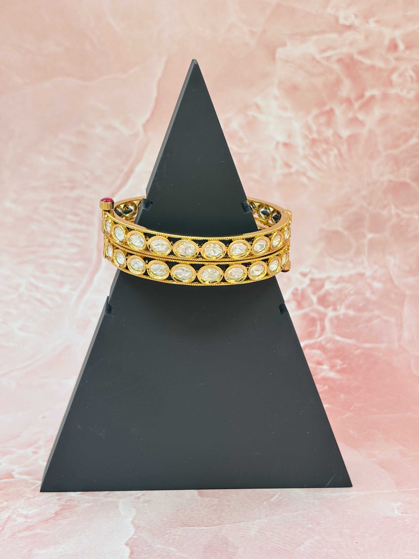 Elegant Gold Kundan Kada with Oval Polki Stones