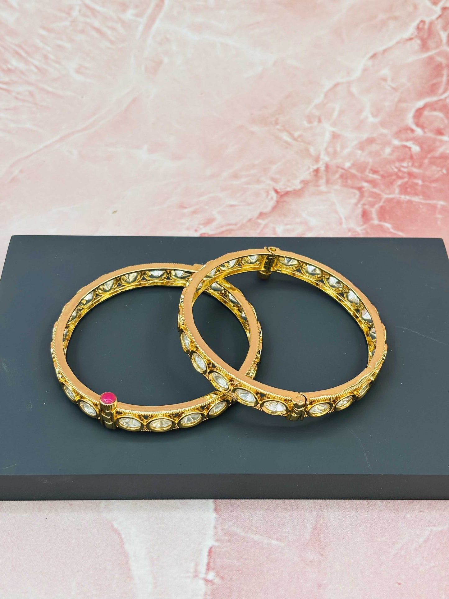 Elegant Gold Kundan Kada with Oval Polki Stones